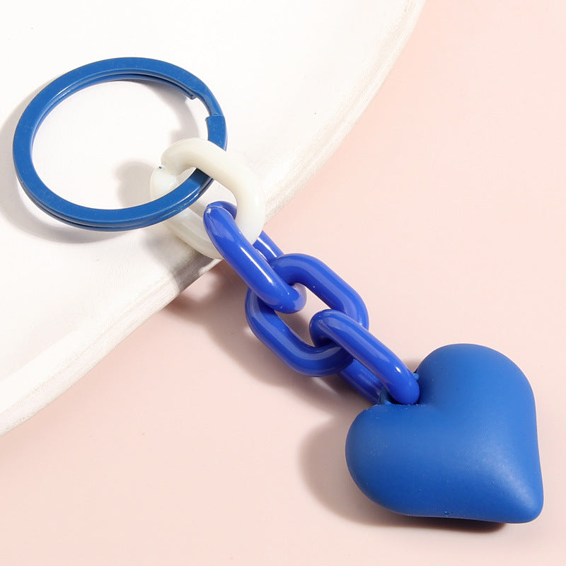 Black Blue Chain Love Heart Xiaohongshu Car Key Ring Hanging Ornaments LadyShow.Store