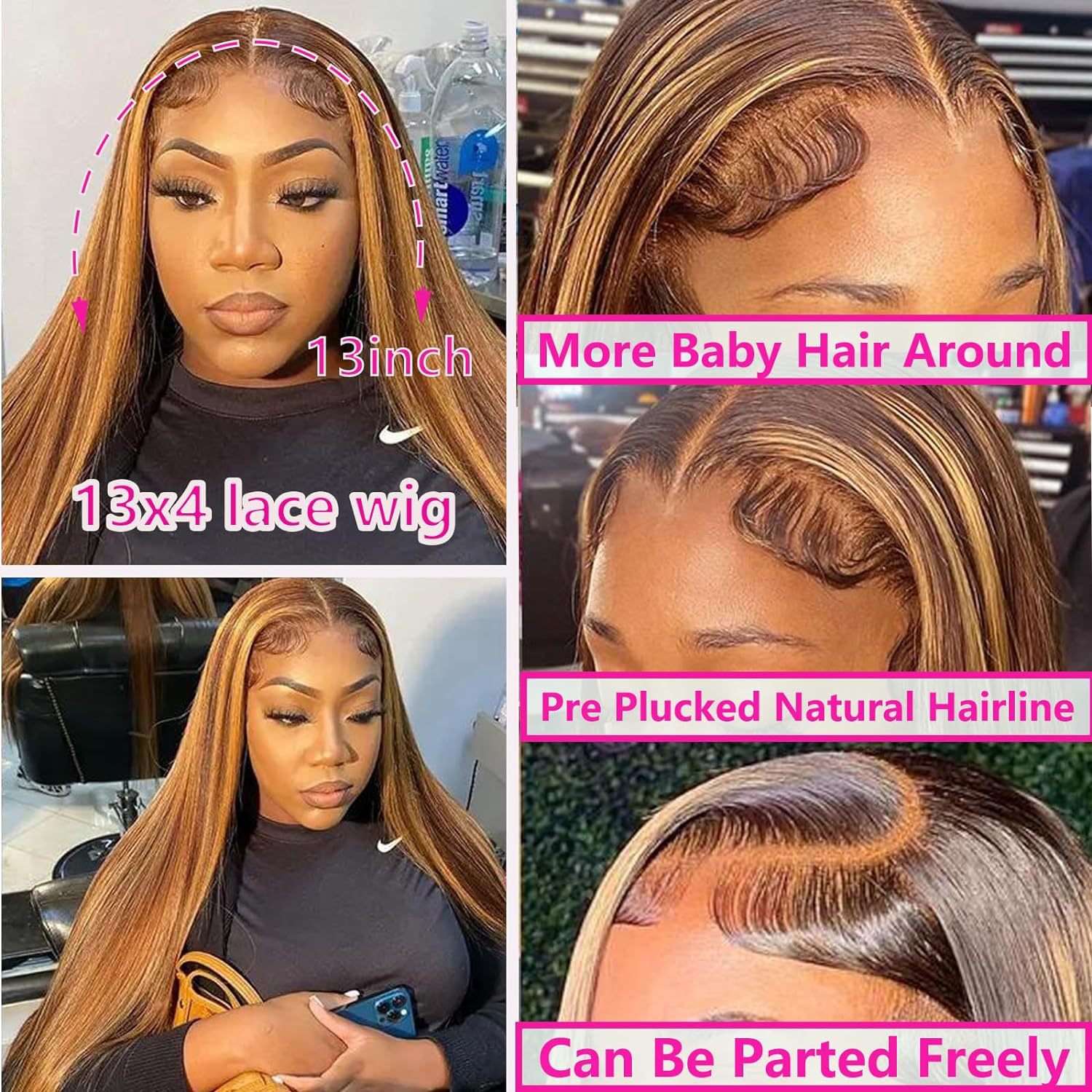Real Human Hair Female Long Straight Hair Front Lace Wig Head Cover LadyShow.Store