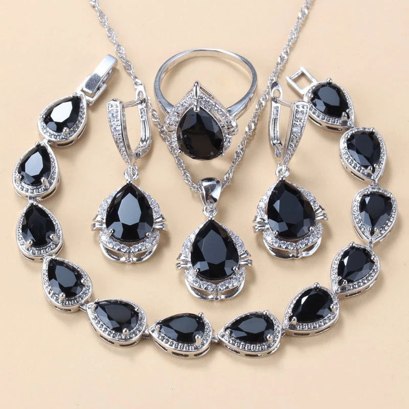 Gem-inlaid Pendant Earrings Necklace And Four-piece Ring Set Pack LadyShow.Store