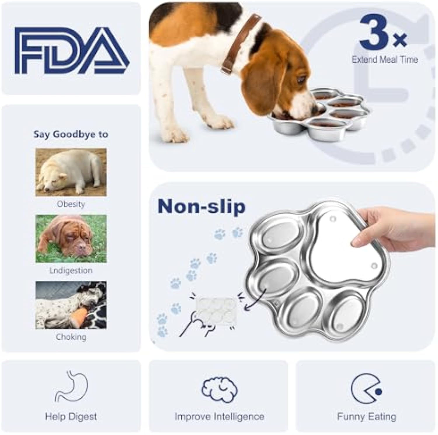 Dog Bowls Slow Feeder Stainless Steel Small Medium Breed Slow Feeding Dog Bowl For Fast Eater Dog Dishes To Slow Down Eating Non Slip Dog Food Bowl Pets Fashion