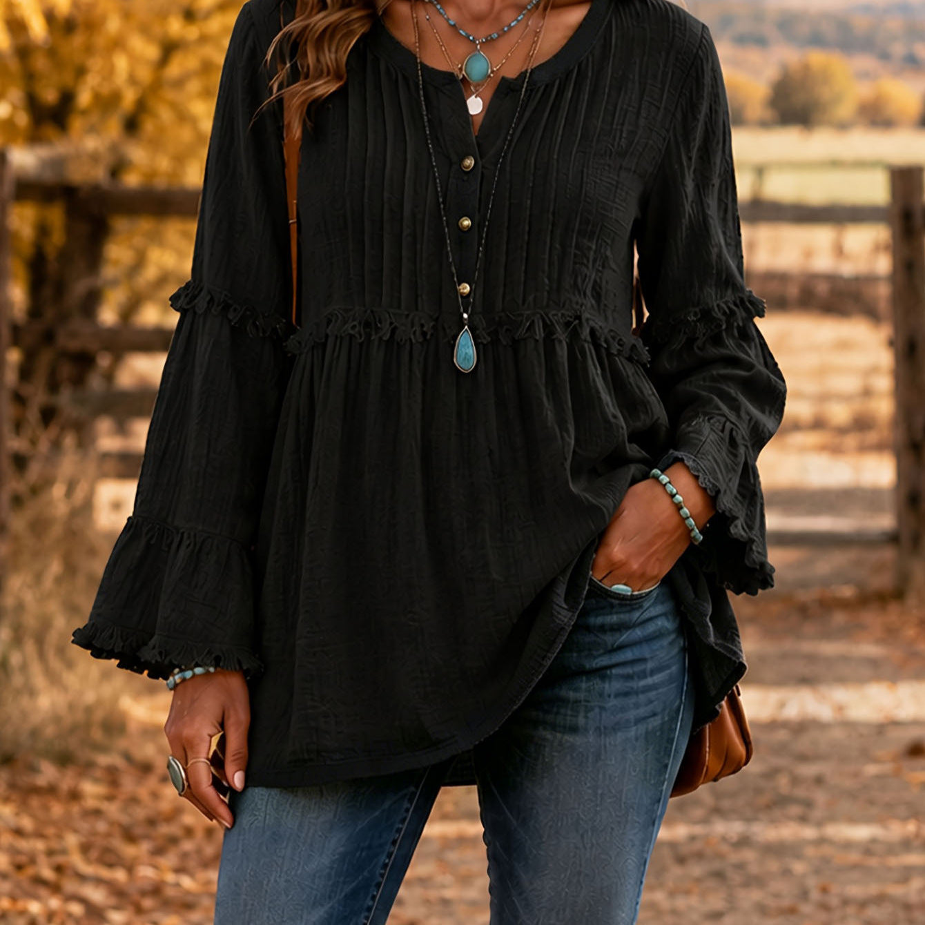 Lace-trimmed Loose-fit Shirt With Tassel Patchwork Top NorixaFashion.com