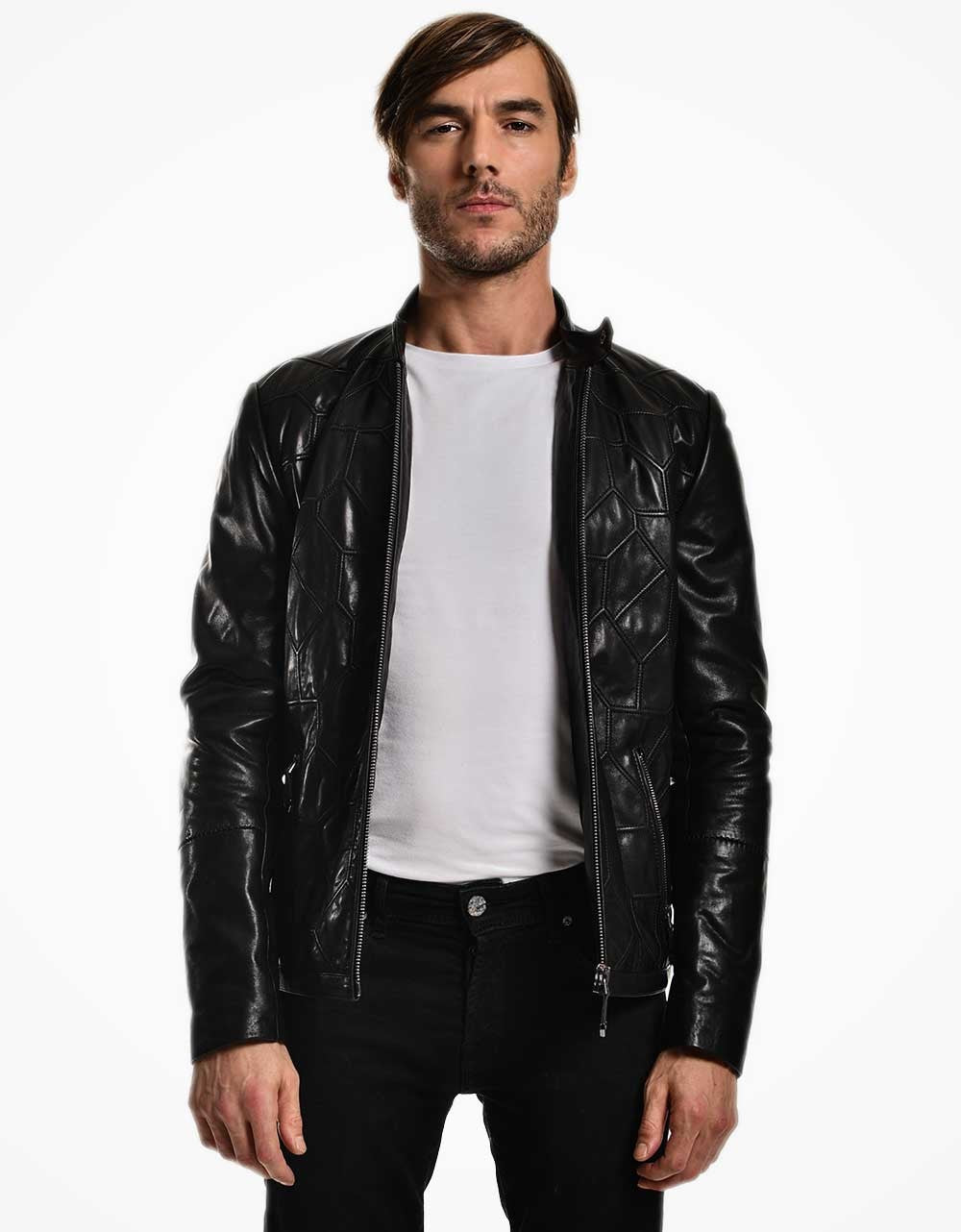 Black Leather Biker Jacket For Men