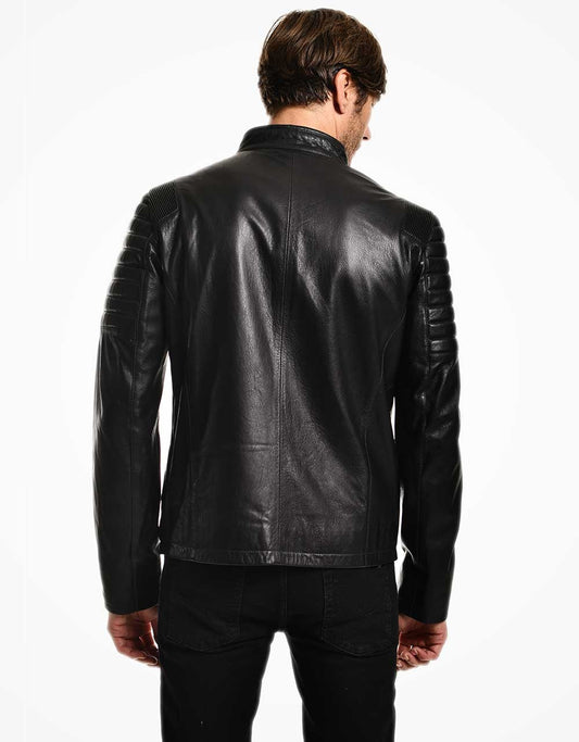 Black Leather Biker Jacket For Men