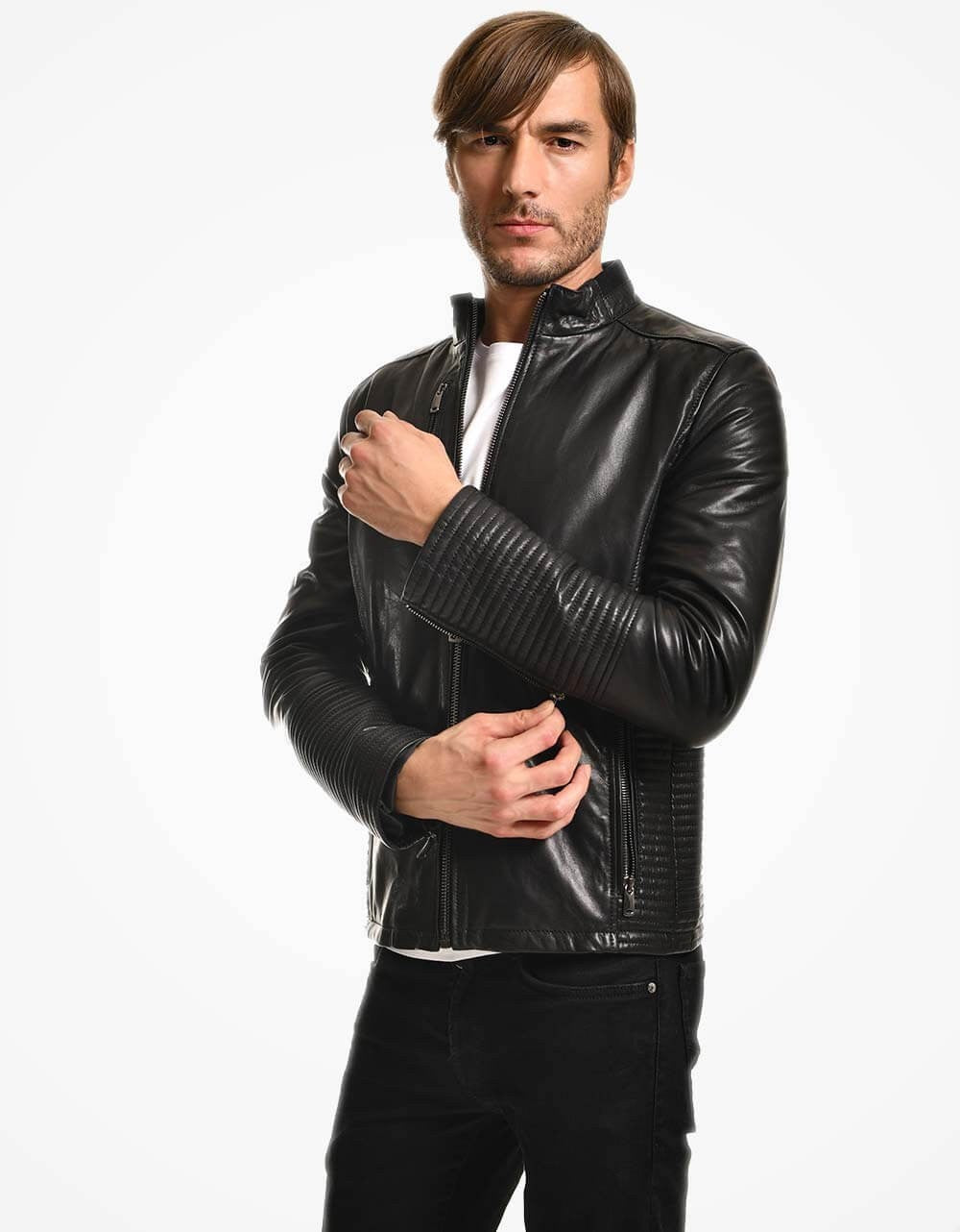 Black Leather Biker Jacket For Men