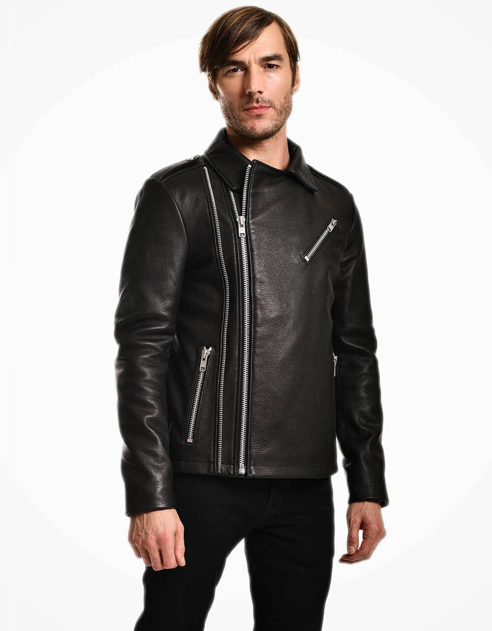 Black Biker Jumbo Leather Jacket For Men