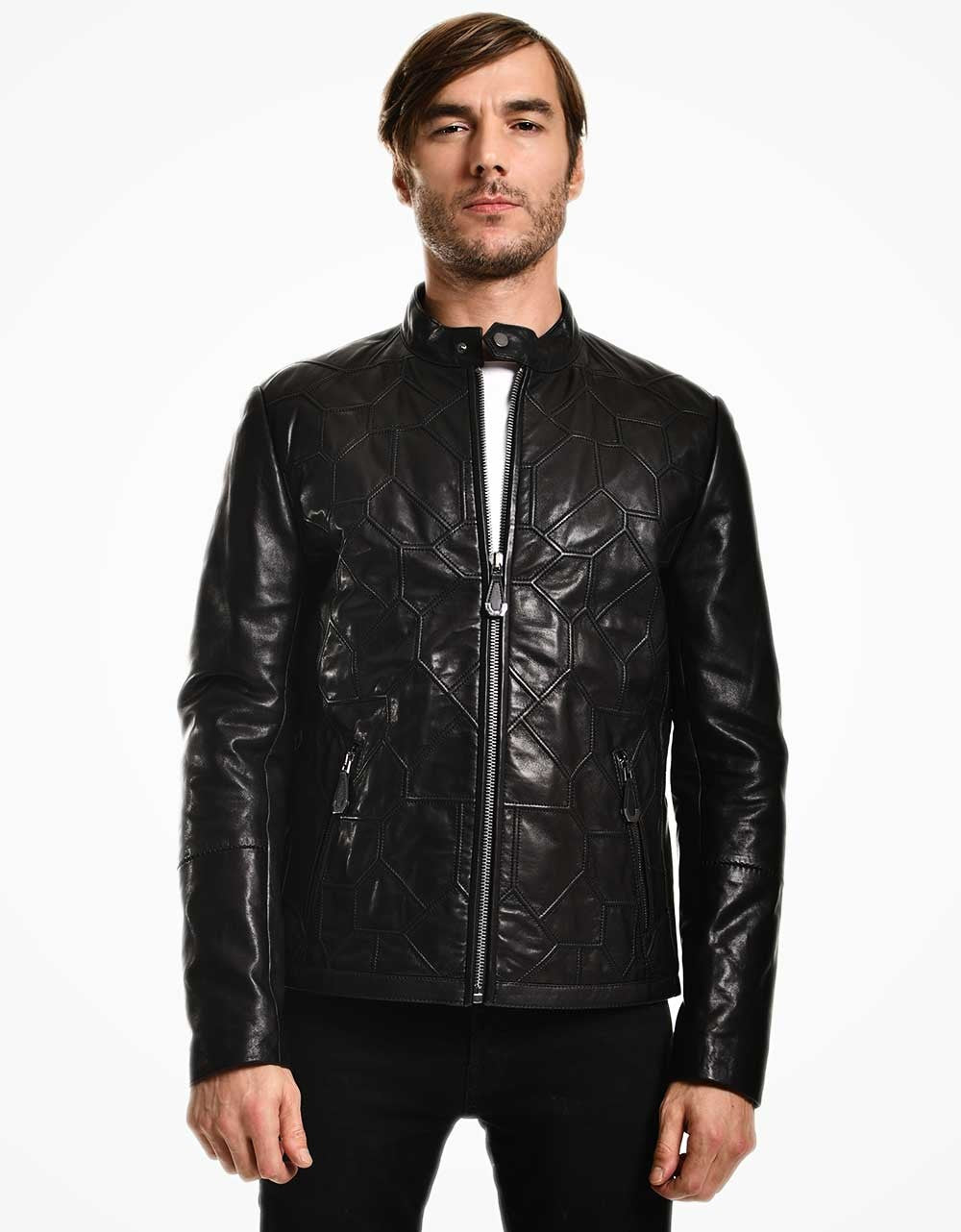 Black Leather Biker Jacket For Men