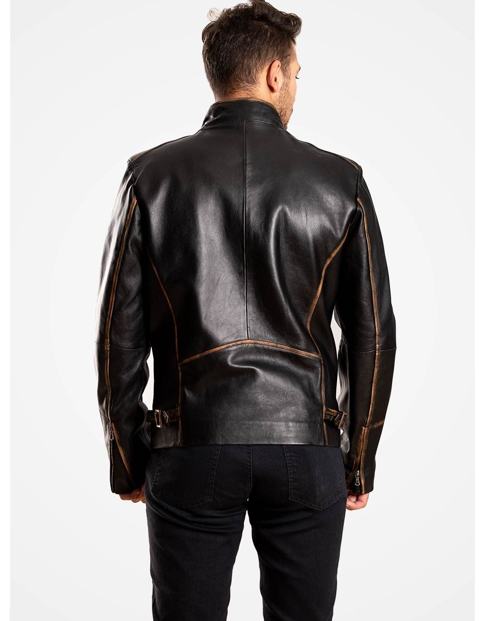 Black Leather Biker Jacket For Men