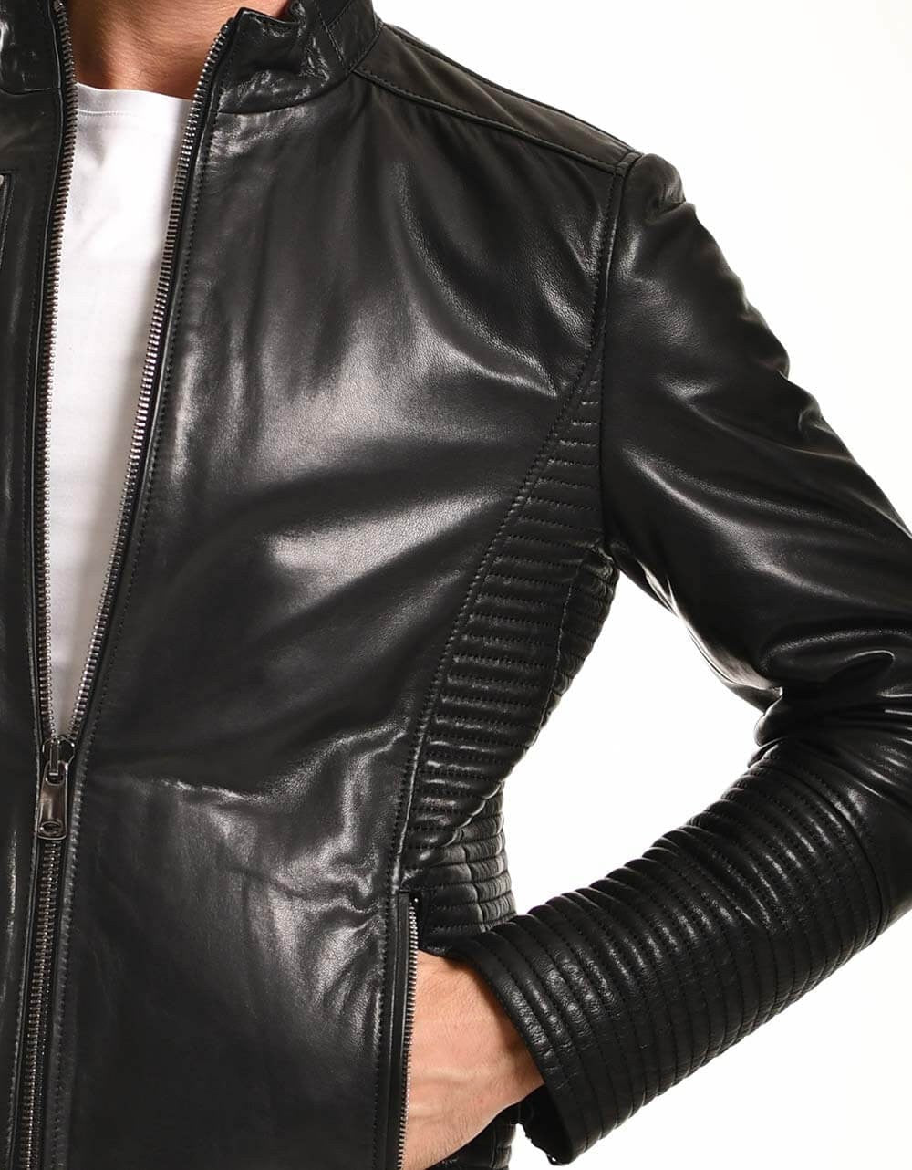 Black Leather Biker Jacket For Men