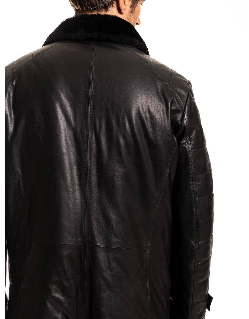Black Vegetal Leather Coat For Men