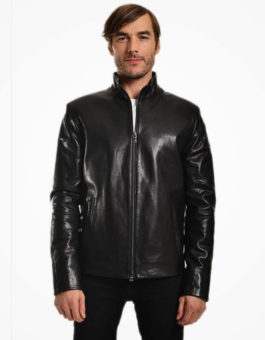 Black Leather Biker Jacket For Men