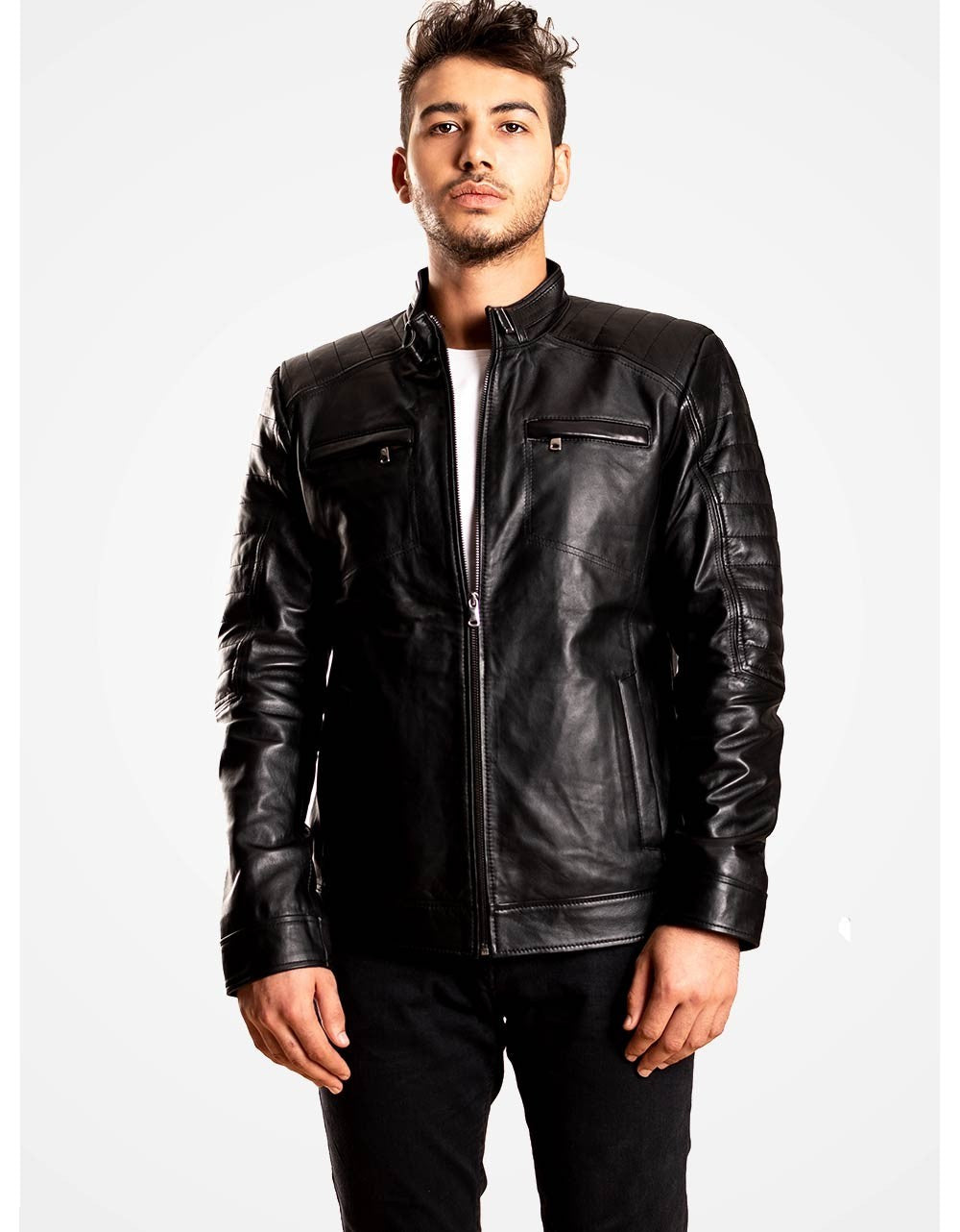 Black Leather Biker Jacket For Men