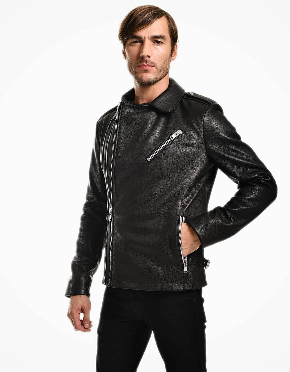 Black Biker Jumbo Leather Jacket For Men
