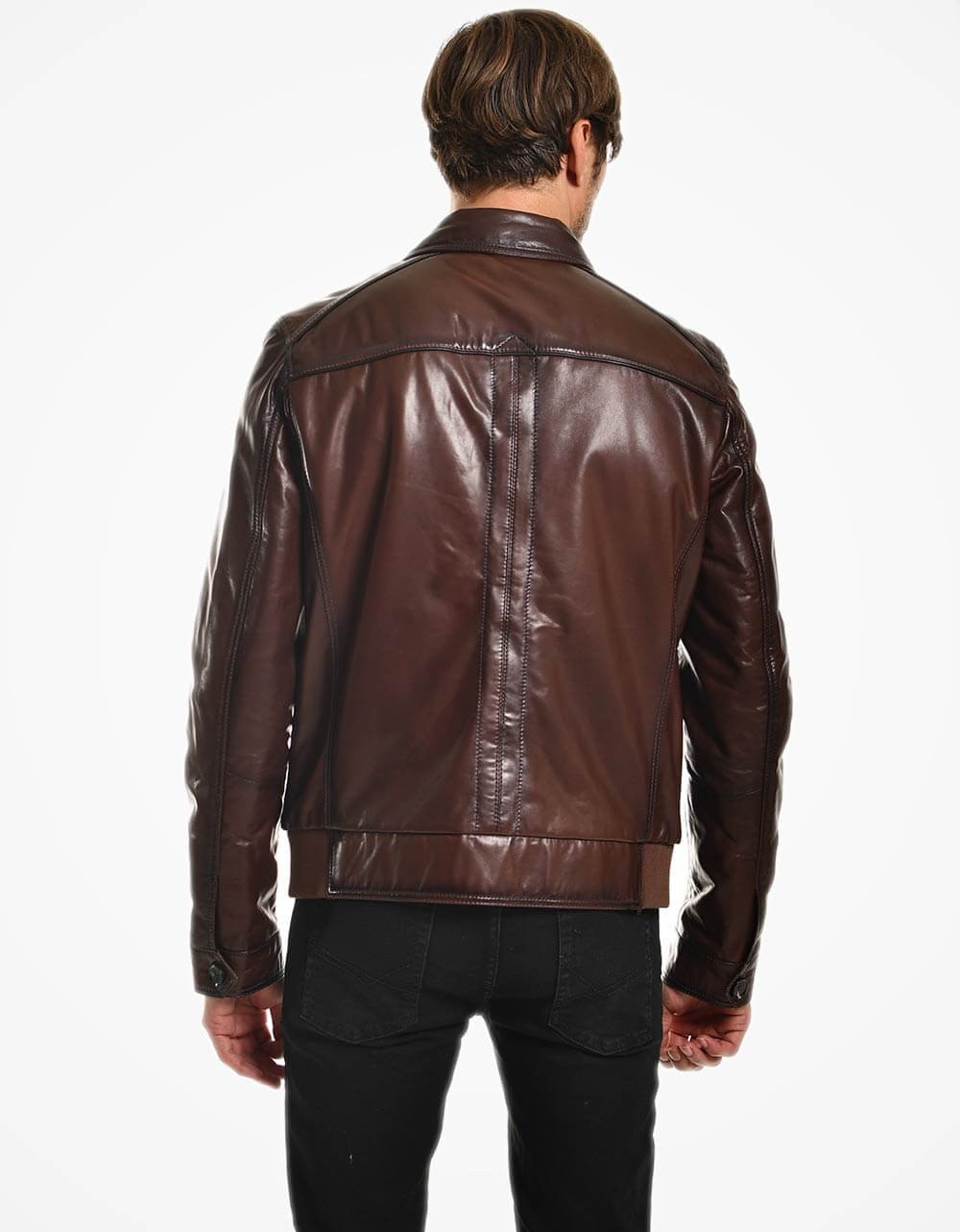 Brown Leather Bomber Jacket For Men