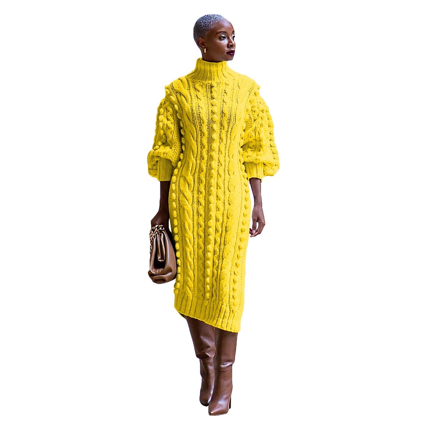 Women's Clothing Casual Turtleneck Slit Knitted Long Dress Best YouTube Store