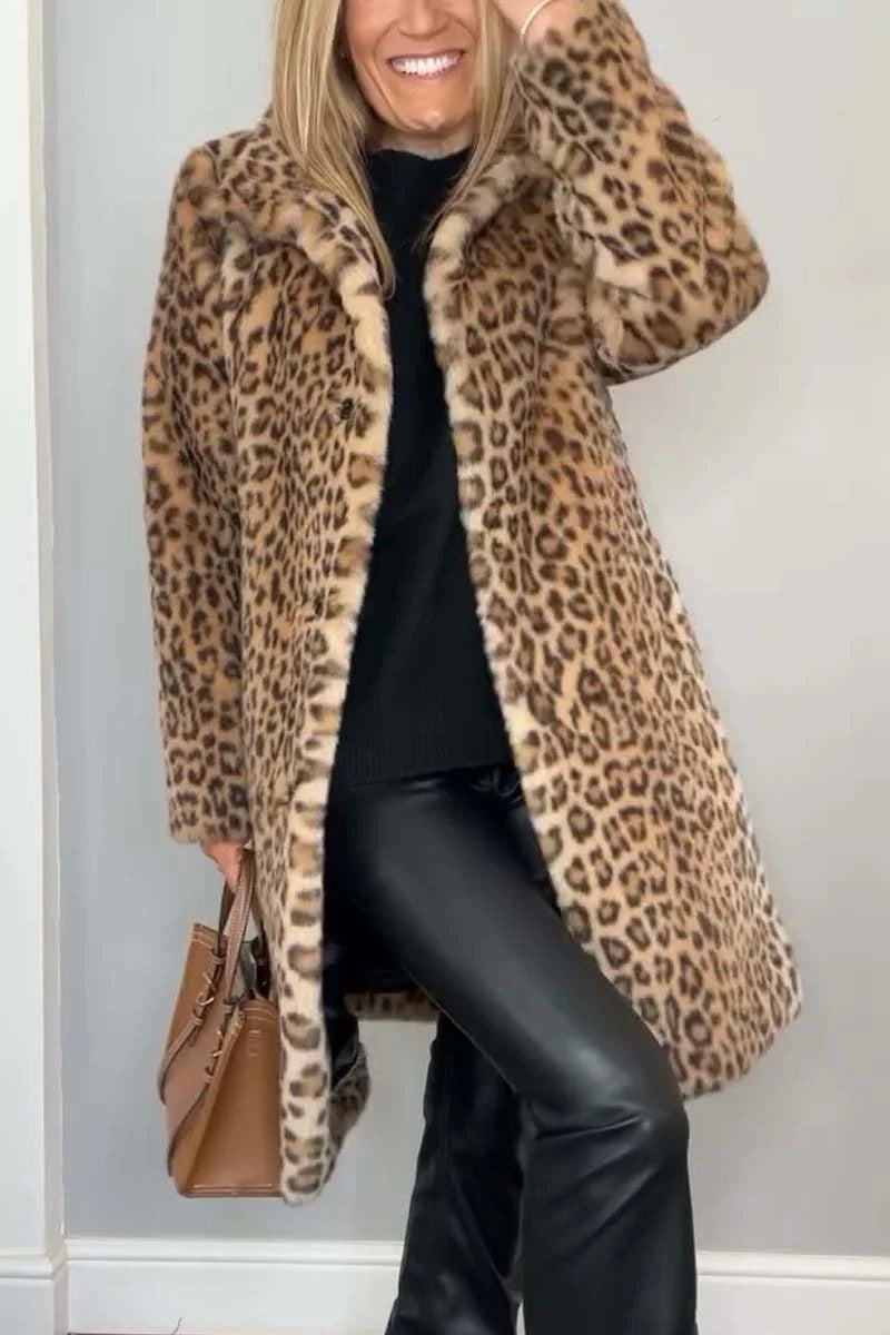 Fall Winter Leopard Print Plush Mid-length Coat LadyShow.Store
