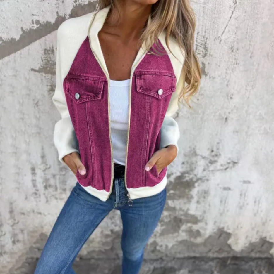 Women's Casual Hooded Denim Patchwork Jacket Pi-Mart