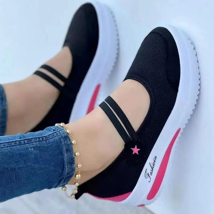Fly Woven Breathable Wedge Heel Thick Bottom Hollow Velcro Round Toe Low-top Casual Shoes LadyShow.Store