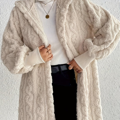 Hooded Double-sided Plush Cuff Thread Long Coat NorixaFashion.com