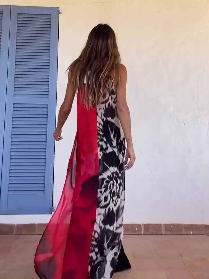 Abstract Print Halter Neck High Slit Tunic Top NorixaFashion.com