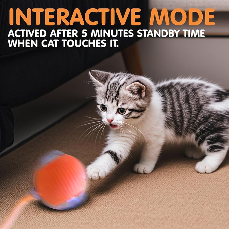 Cat Interactive Ball Toys Automatic Rolling Ball For Kitten Rechargeable Smart Pet Electric Toys With Teaser Sensor Cat Ball Toy LadyShow.Store