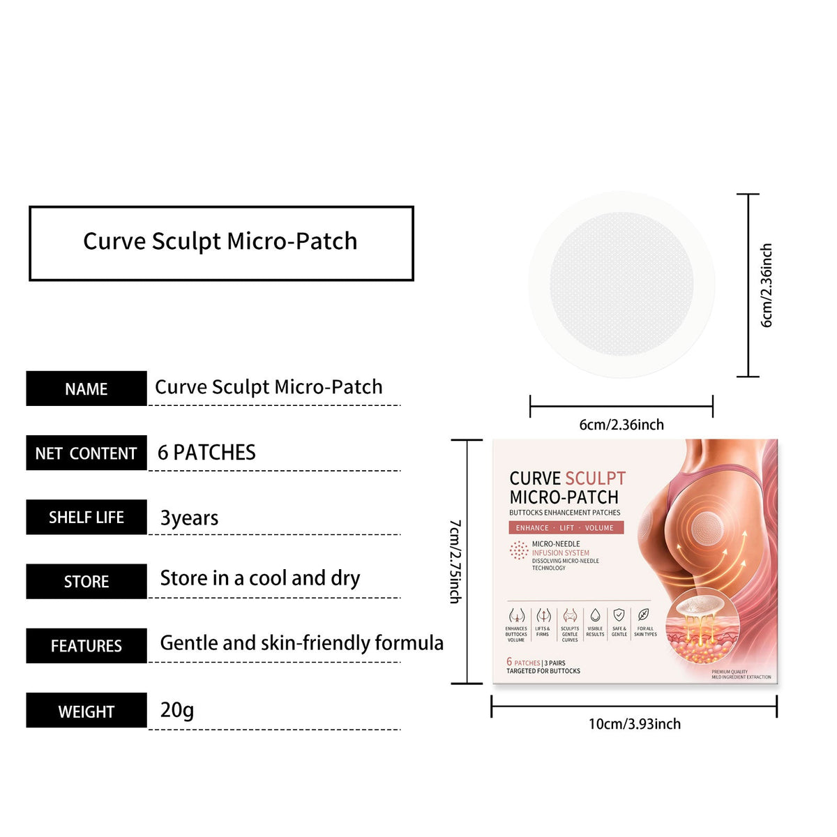 Gentle And Delicate Buttocks, Soft And Moisturizing Care For Buttocks, Skin Friendly Contour, Easy To Absorb Buttocks Skin Tightening Patch 6pcs 1 Box Tri Light Beauty