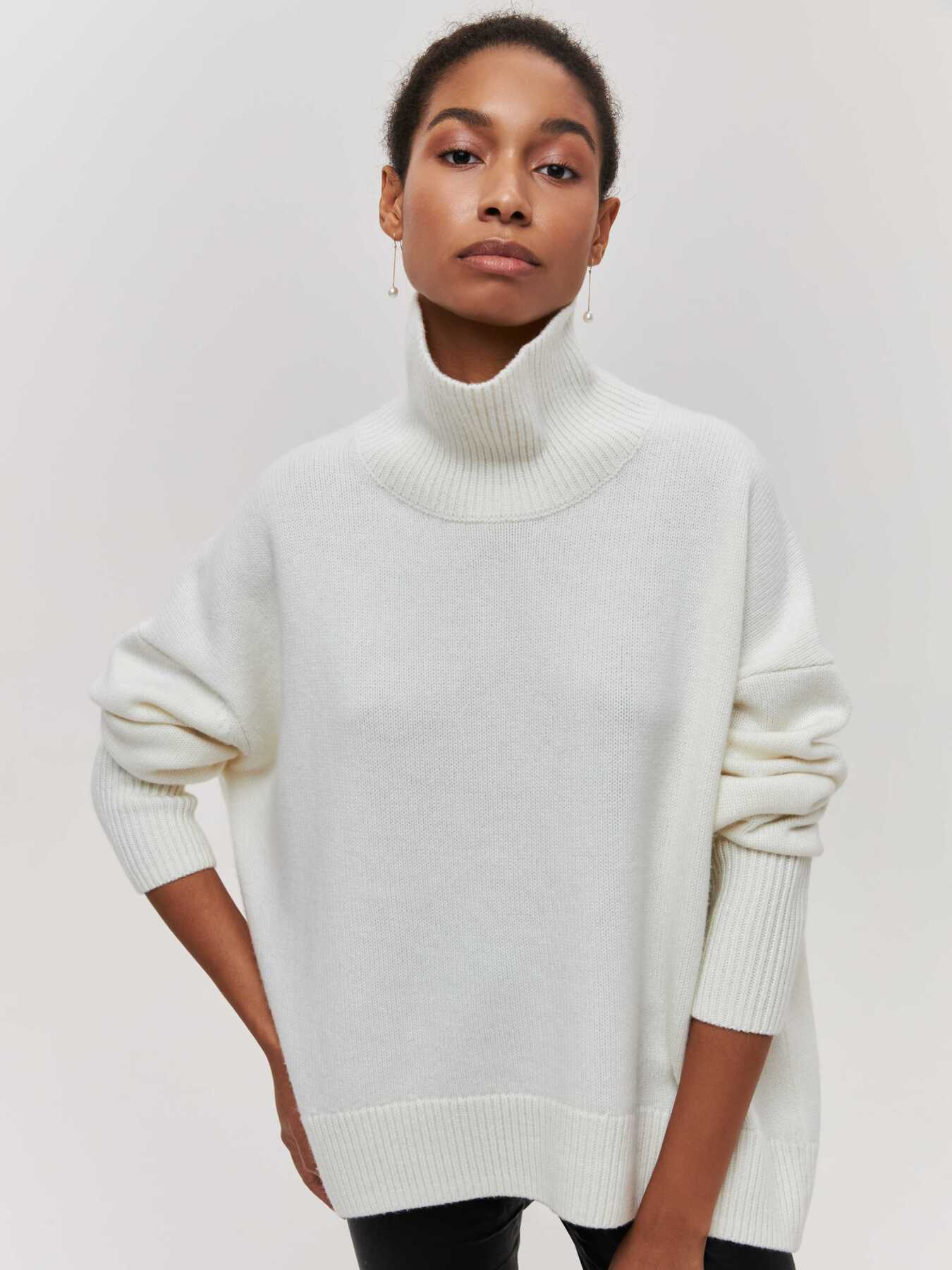 Winter Turtleneck Sweater Ins Solid Color Long Sleeve Pullover Top Women's Clothing LadyShow.Store