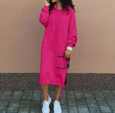 Casual Long-sleeved Hooded Sweater With Pocket Fashion Drawstring Long Sweatshirt Womens Clothing LadyShow.Store