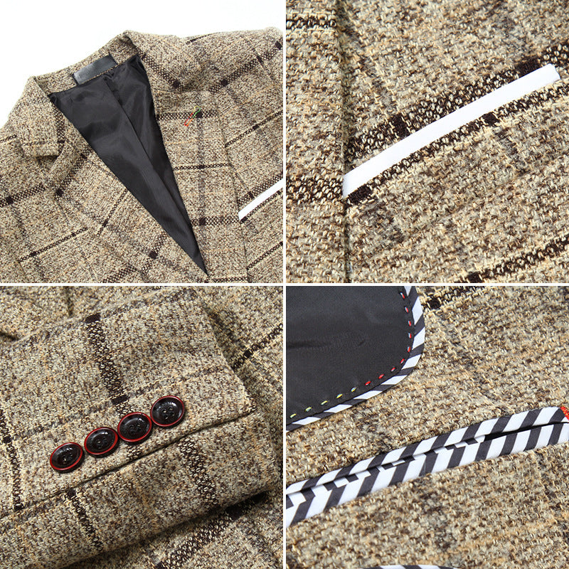 Men's Slim Fit Plaid Wool Suit Jacket S-5XL Pi-Mart