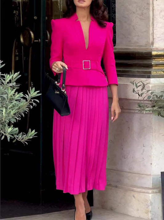 Rose Lace-up Top & Pleated Skirt Suit NorixaFashion.com