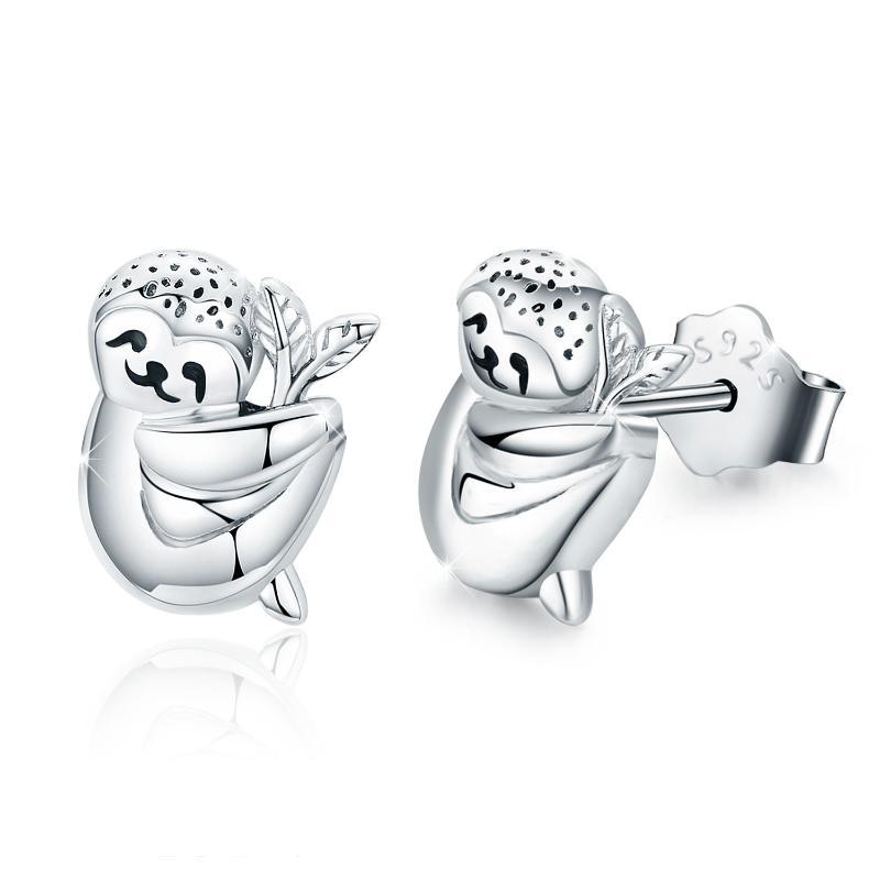 925 Sterling Silver Sloth Small Animal Hypoallergenic Earrings For Sensitive Ears LadyShow.Store