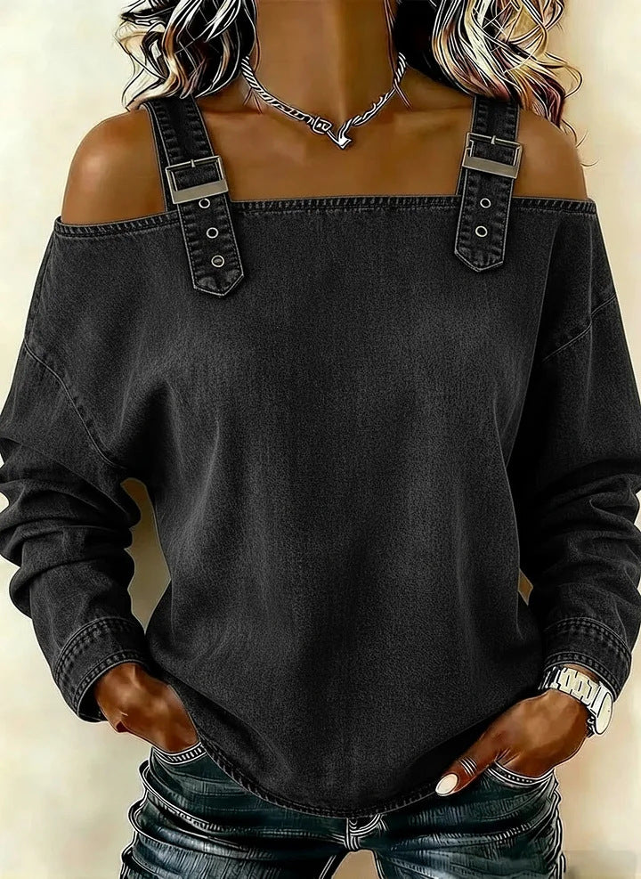 Women's Off-shoulder Strap Long-sleeve Top NorixaFashion.com