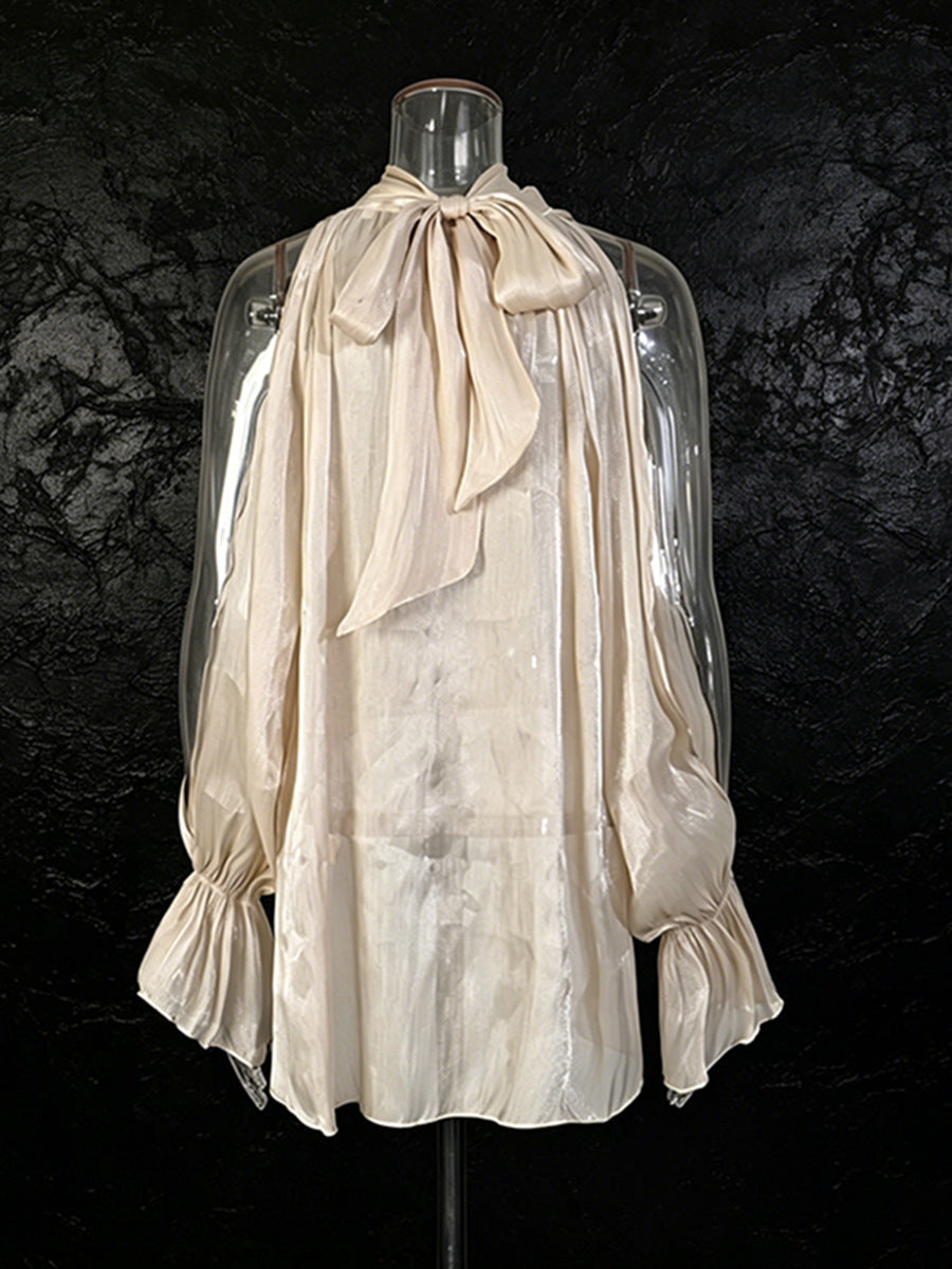 Cream Cold-Shoulder Halter Blouse NorixaFashion.com