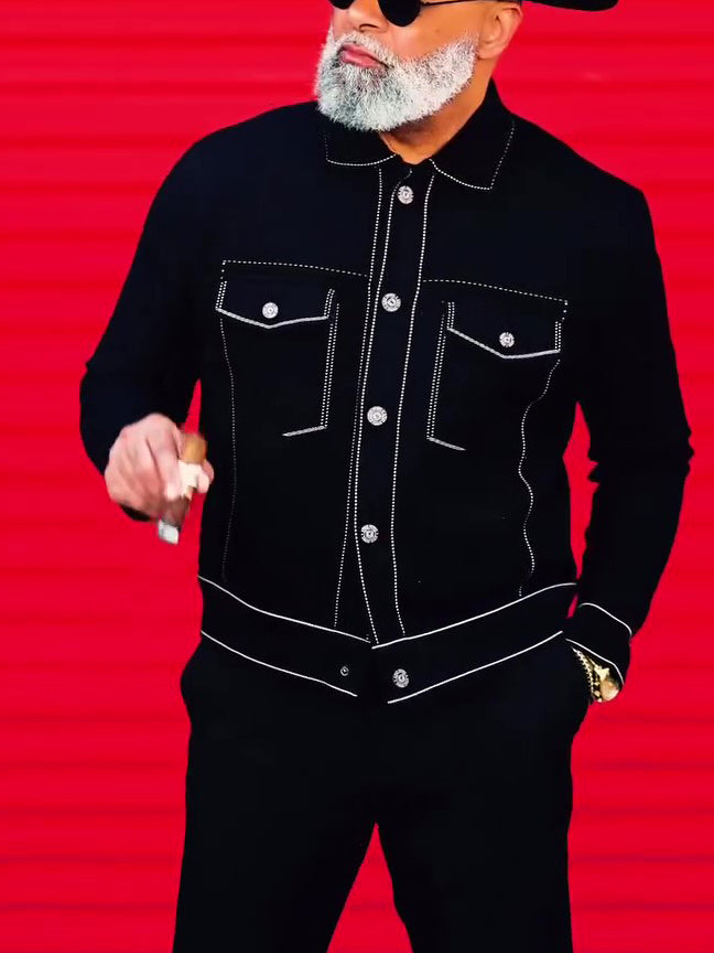 Black Denim Jacket With White Topstitching Detail Best YouTube Store