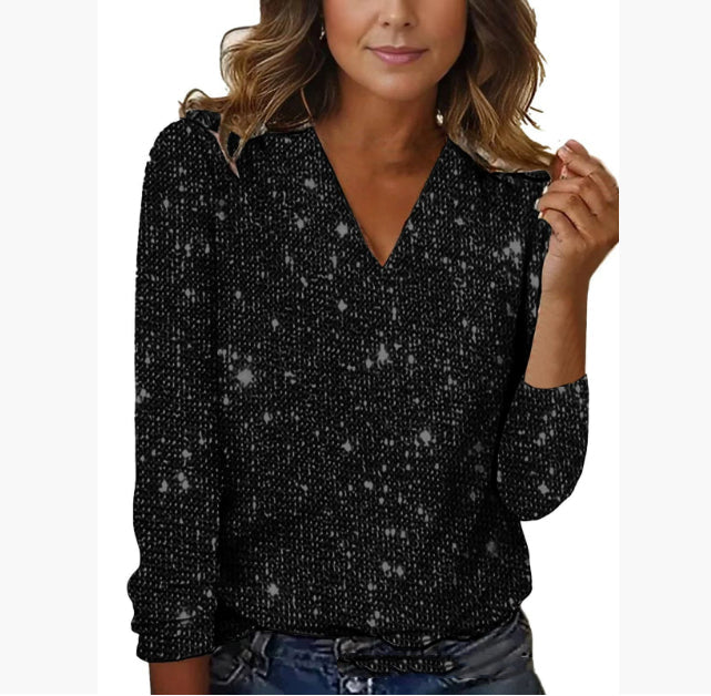 Women's Pure Color Sequins Long-sleeved T-shirt LadyShow.Store