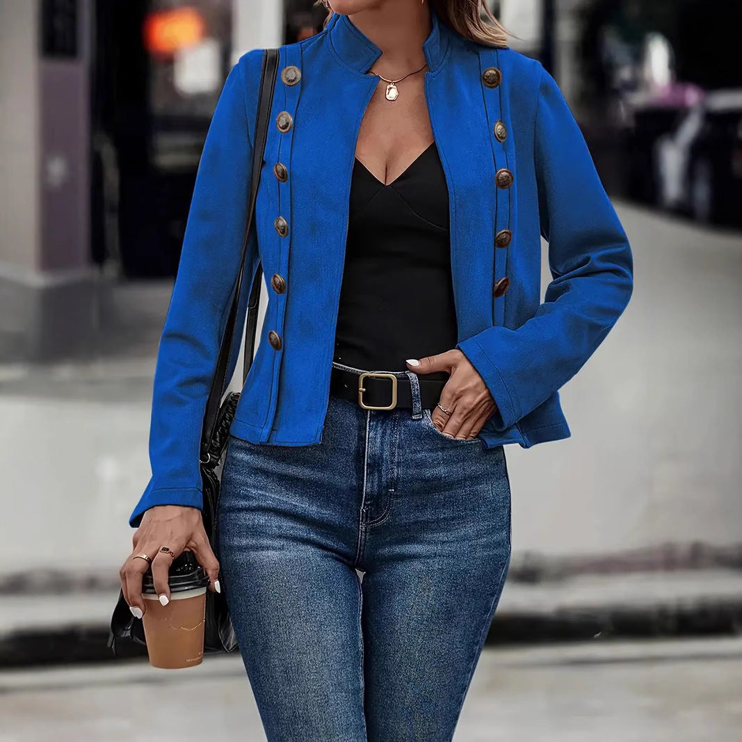 Double-row Metal Buckle Deerskin Velvet Retro Long-sleeved Coat LadyShow.Store