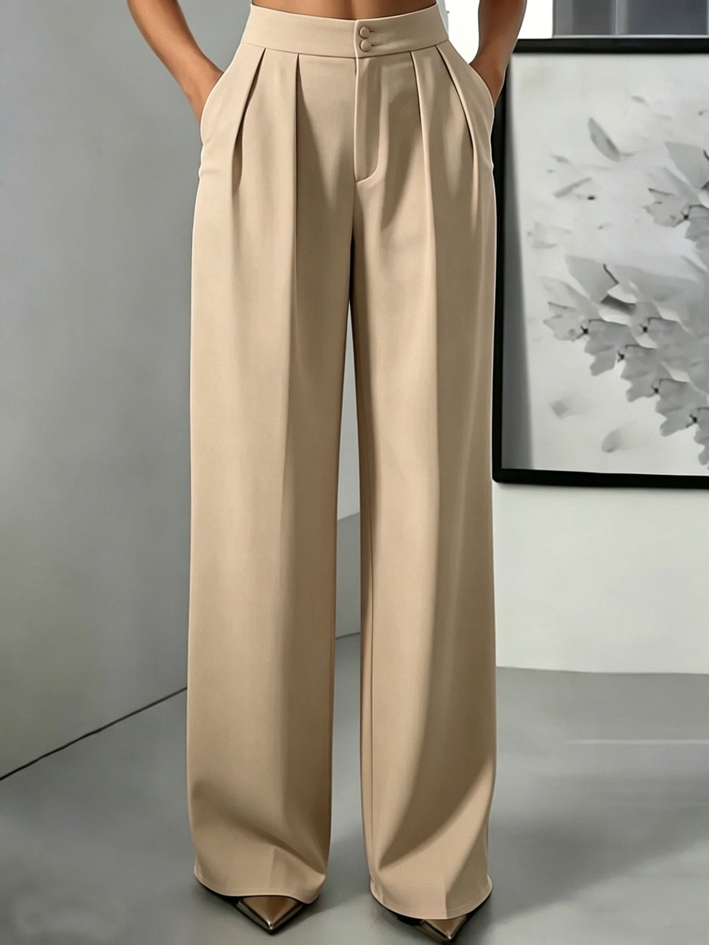 Straight-leg Minimalist Suit Slim-fit Elastic-waist Pants For Women NorixaFashion.com