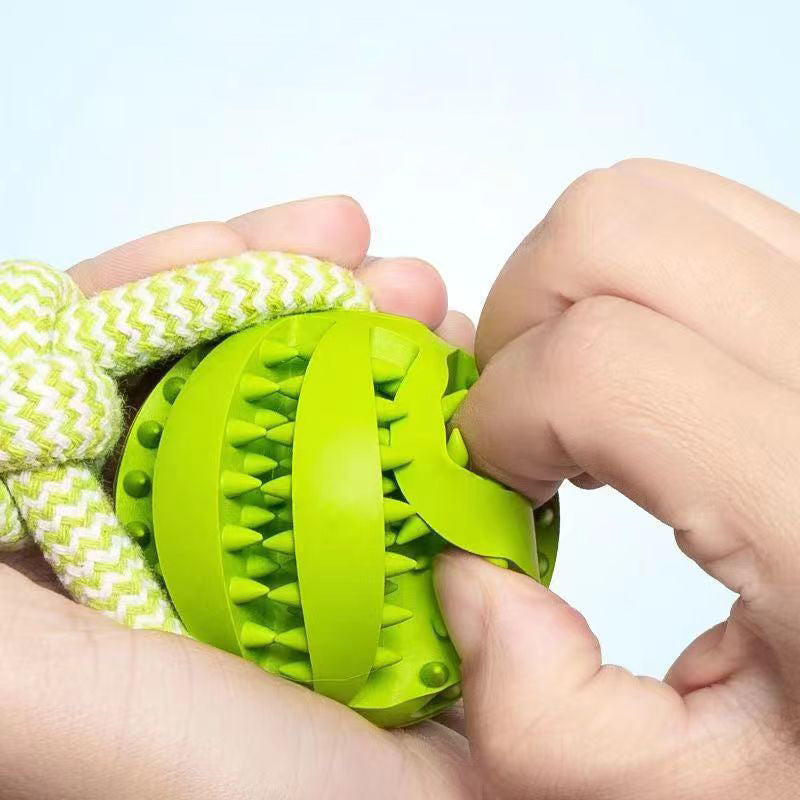 Dog Toys Treat Balls Interactive Hemp Rope Rubber Leaking Balls For Small Dogs Chewing Bite Resistant Toys Pet Tooth Cleaning Bite Resistant Toy Ball For Pet Dogs Puppy Pets Fashion
