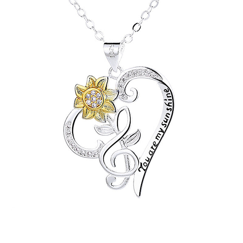 Pastoral Style Two-color Sunflower Pendant Trend Heart Clavicle Chain LadyShow.Store