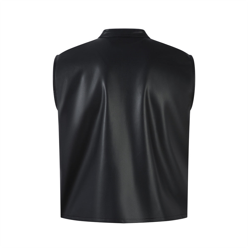 Personalized Motorcycle Leather Clothing With Stand Collar Vest Best YouTube Store