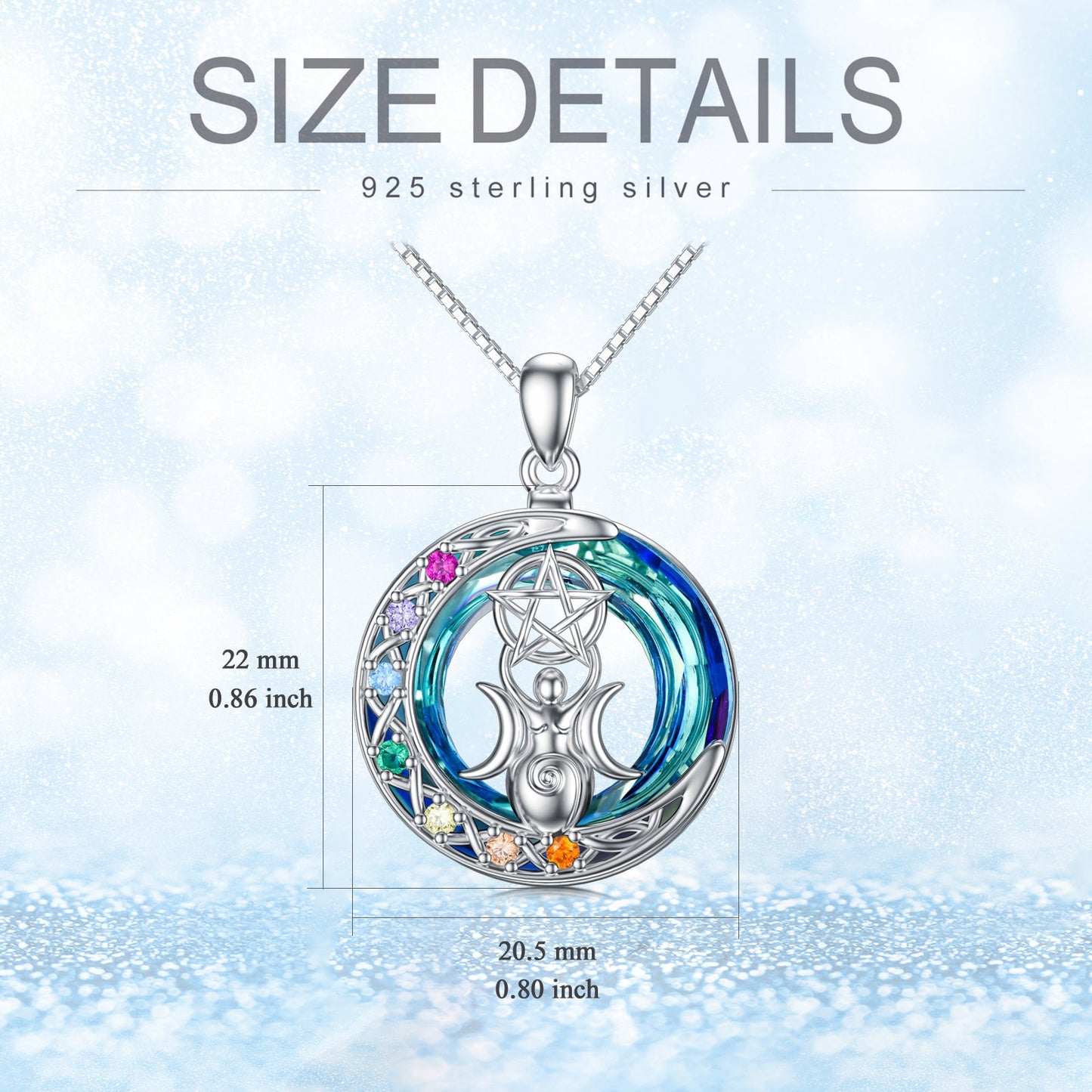 Chakra Triple Moon Goddess Crystal Necklace In White Gold Plated Sterling Silver LadyShow.Store