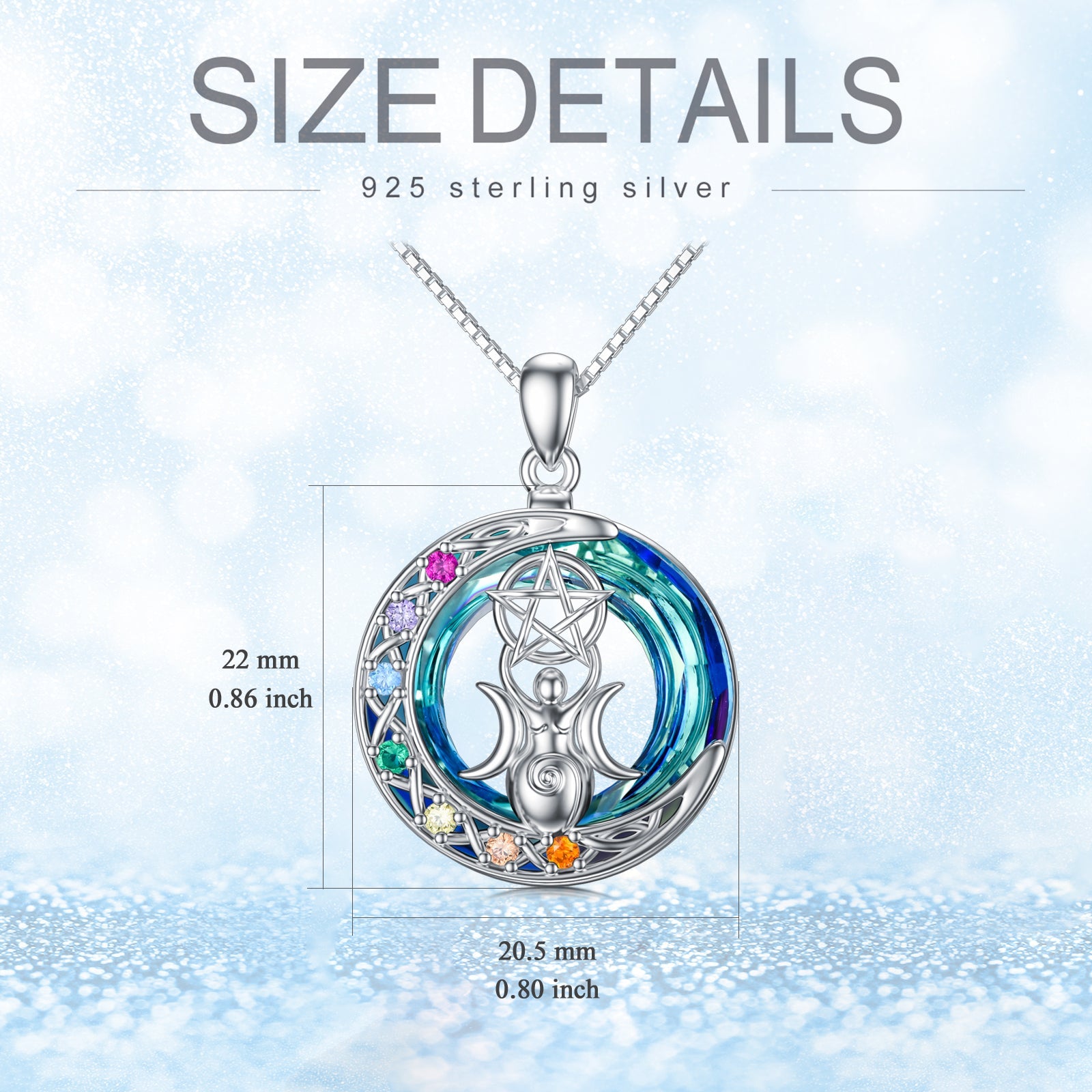 Chakra Triple Moon Goddess Crystal Necklace In White Gold Plated Sterling Silver LadyShow.Store