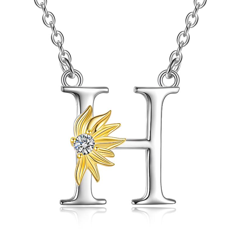 Sterling Silver Initial Alphabet Sunflower A Letter Script Name Pendant Necklace LadyShow.Store