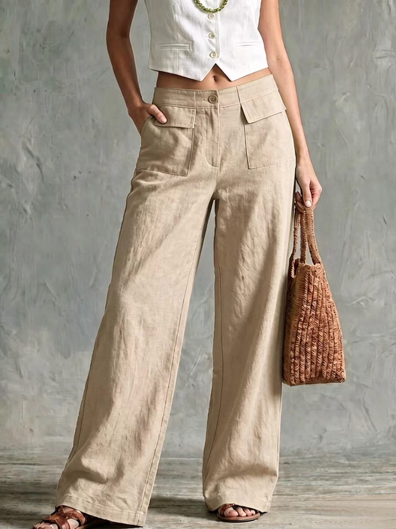 Women's Solid Color Loose Fit Casual Pants - Elastic Waist Trousers for Daily Wear NorixaFashion.com