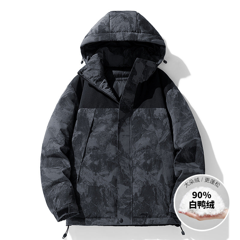 Men's Winter Color-Block Hooded Thick Down Jacket Pi-Mart