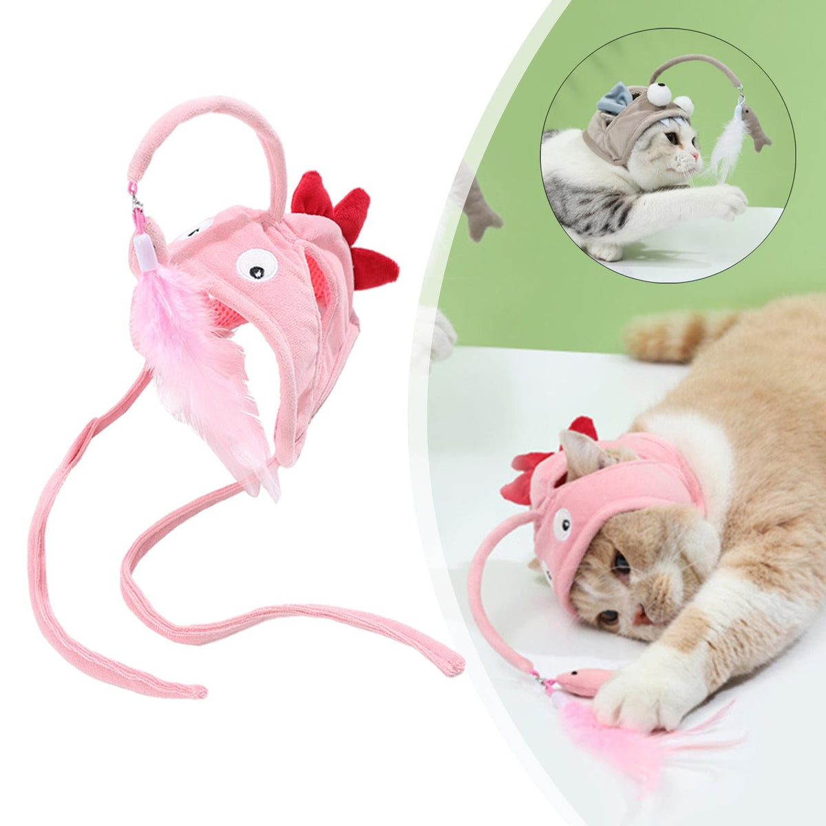 New Head Wearing Feather Funny Cat Stick Funny Cat Toy Stick Gray Big Eye Pet Toys Pet Products Pets Fashion