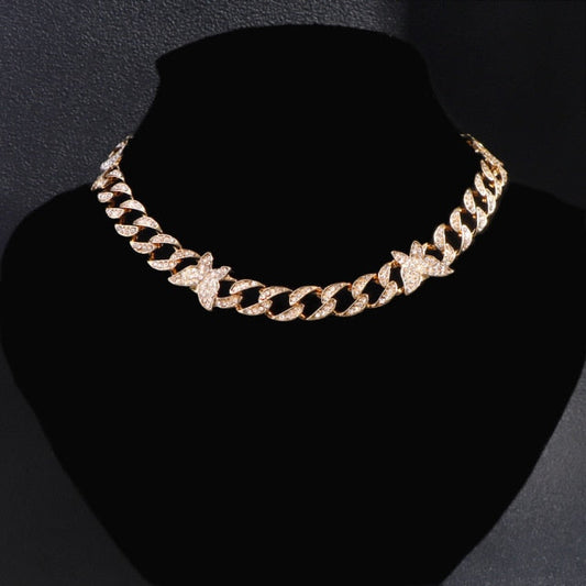 Iced Out 18K White/Gold Plated Cuban Butterfly Link Chain Pi-Mart