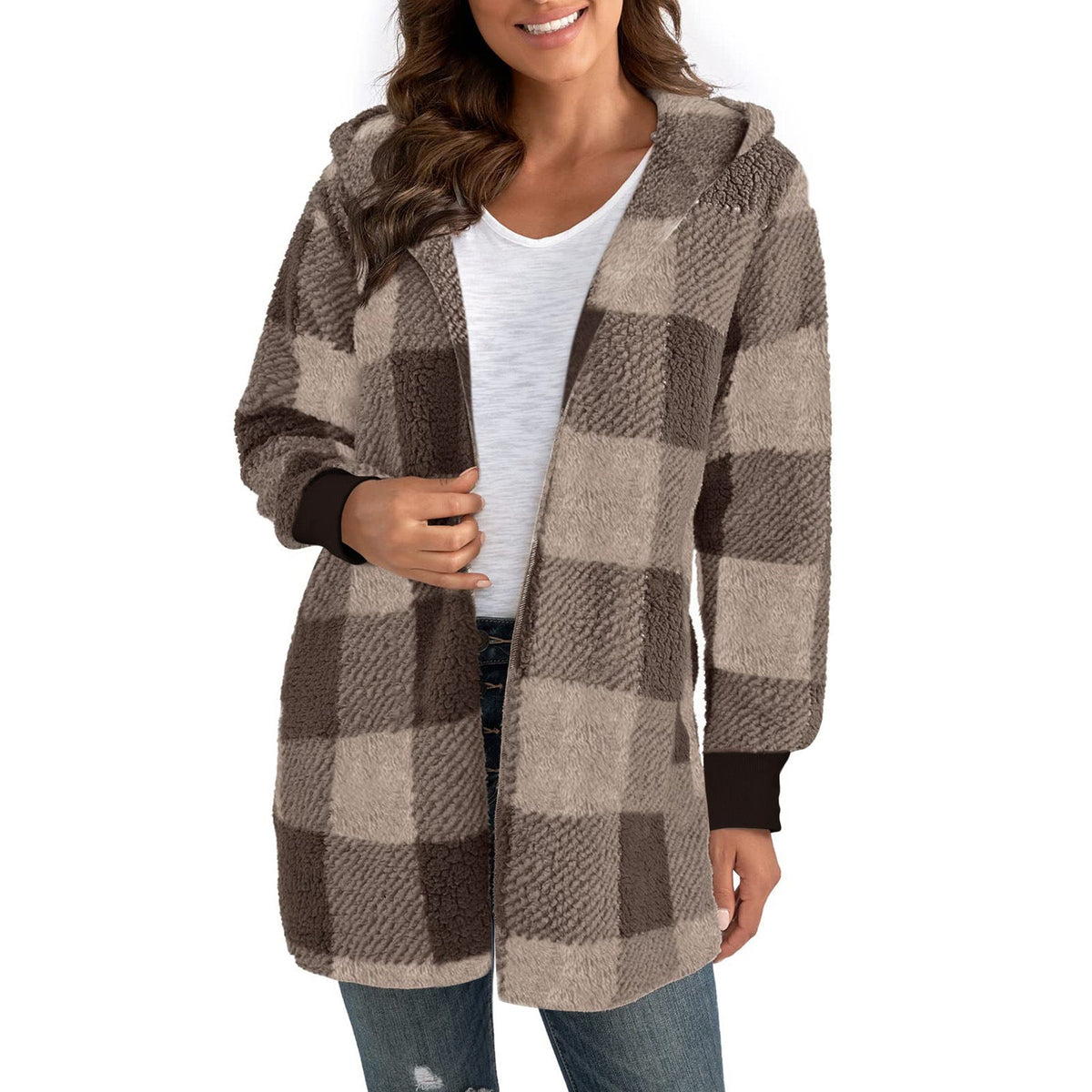 Coat Loose Plaid Color Stitching Knitted Cardigan Sweater NorixaFashion.com