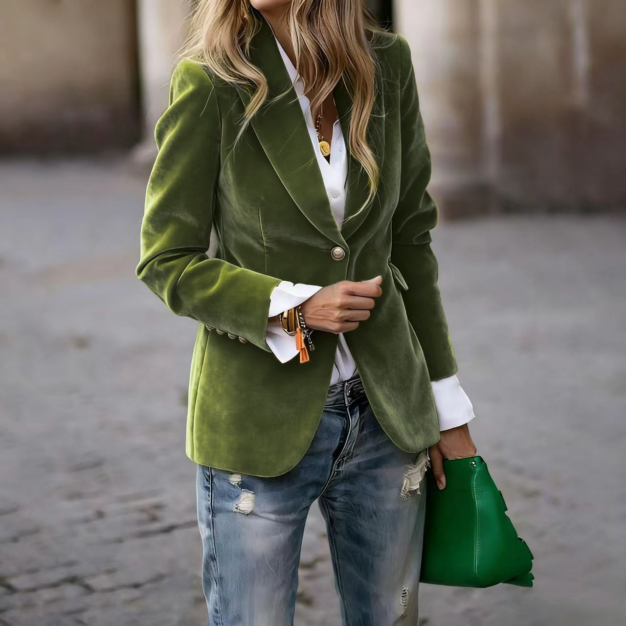 Velvet Lapel Casual Suit Business Fashion Slim Single-breasted Jacket Outwear Clothing For Women CJD