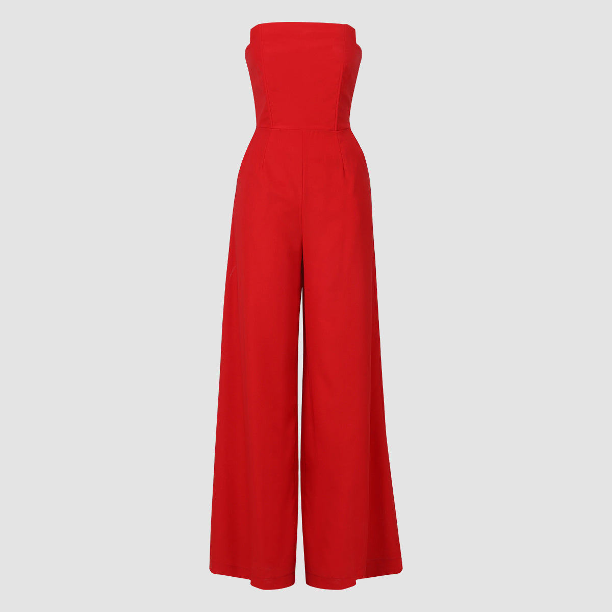 Red Tube Top Wide Leg Jumpsuit NorixaFashion.com