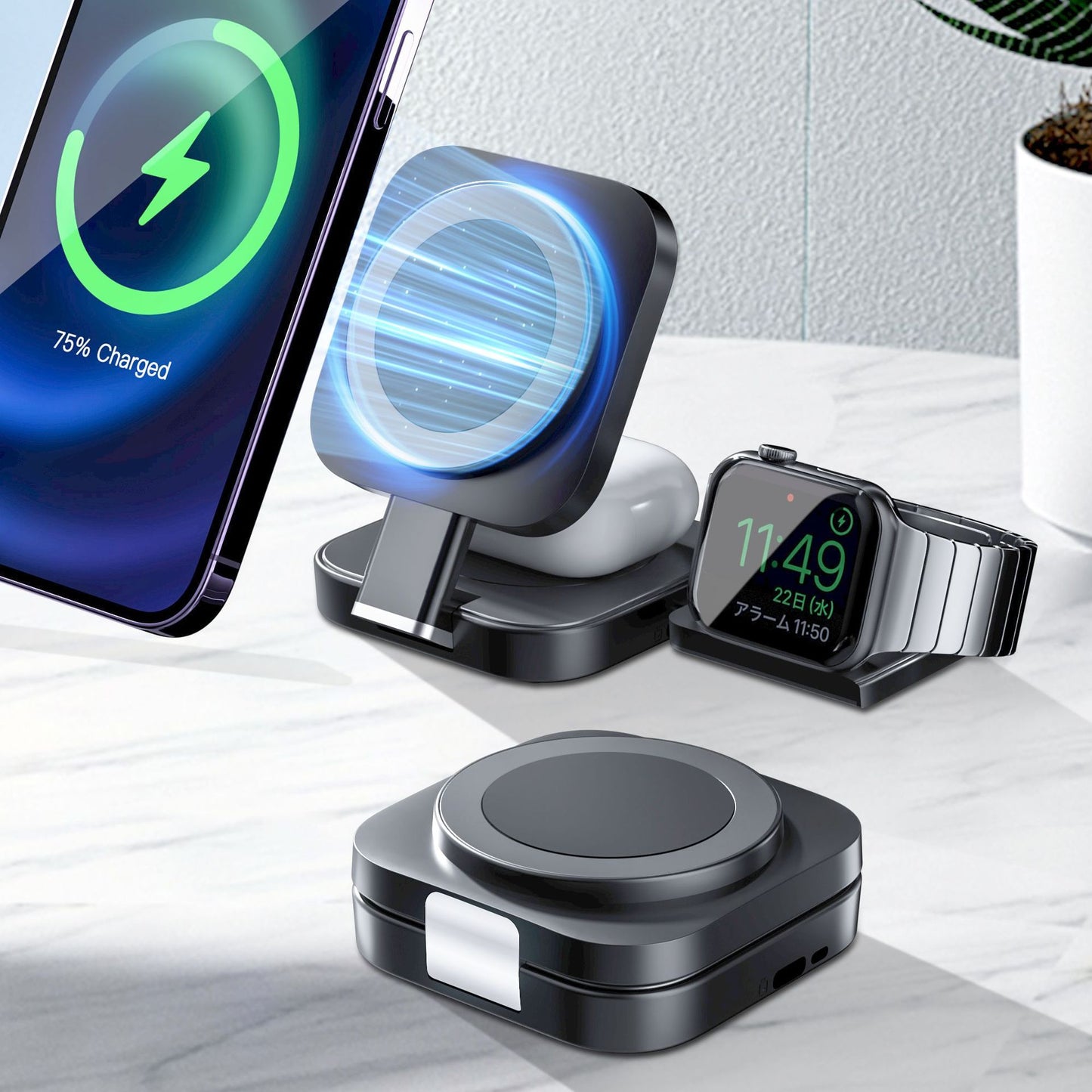 Desktop Three-in-one Wireless Charger Magnetic Suction